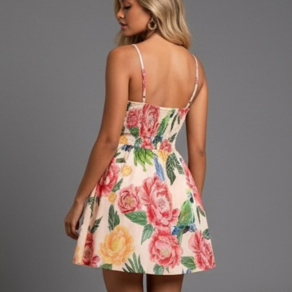 Boho Floral Print V-Neck Mini Dress - Picture 3 of 9